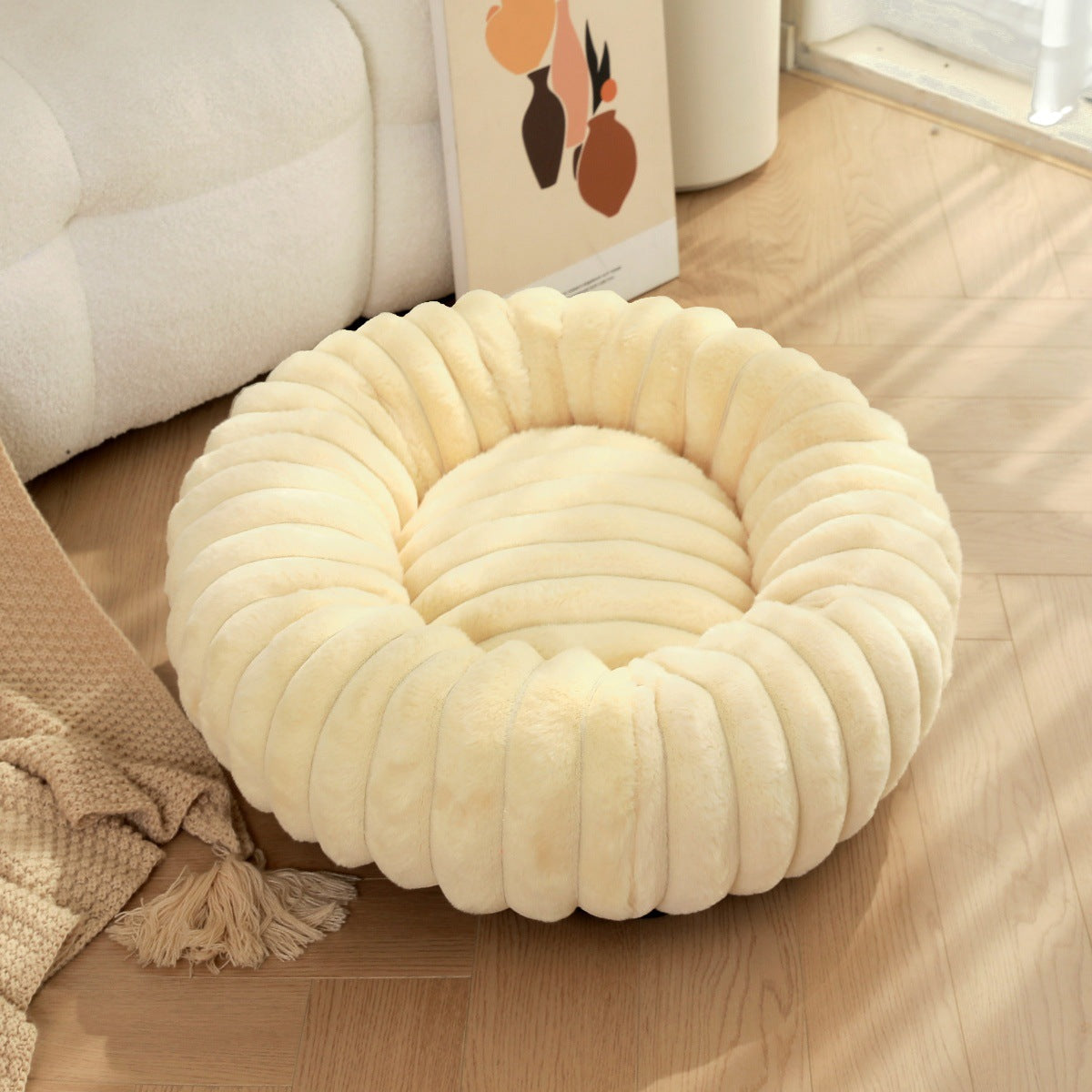 Ultra-Soft Plush Round Donut Support Dog & Cat Bed