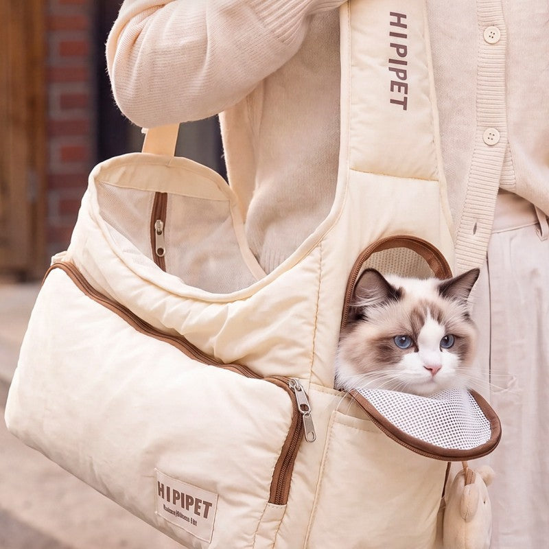 Polka Dot Color-Block Puffer Pet Crossbody Bag