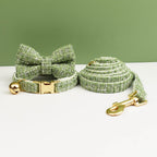 Luxury Soft Cotton Tweed Fabric Collar, Bow Tie and Leash Set