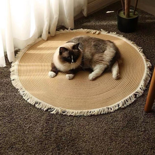 Nordic Handwoven Durable Cat Scratch Mat Rug with Fringe