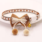 Brown Embroidered Lace Bow Collar with Bell