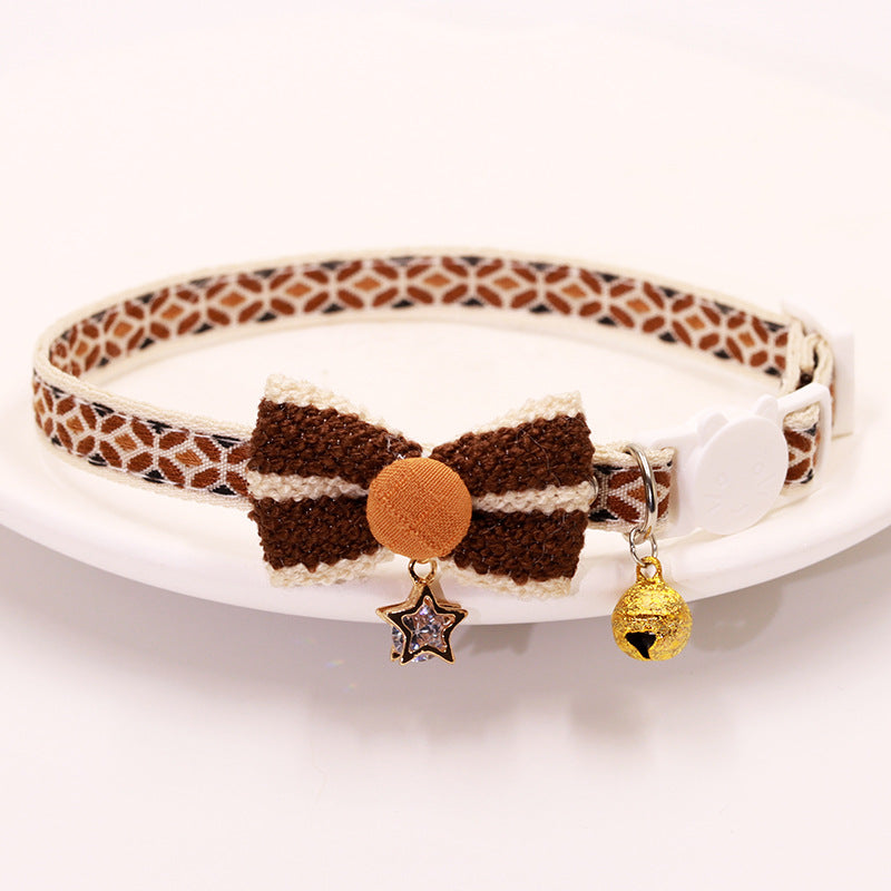 Brown Embroidered Lace Bow Collar with Bell
