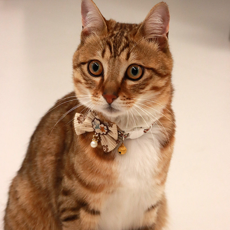 Brown Embroidered Lace Bow Collar with Bell