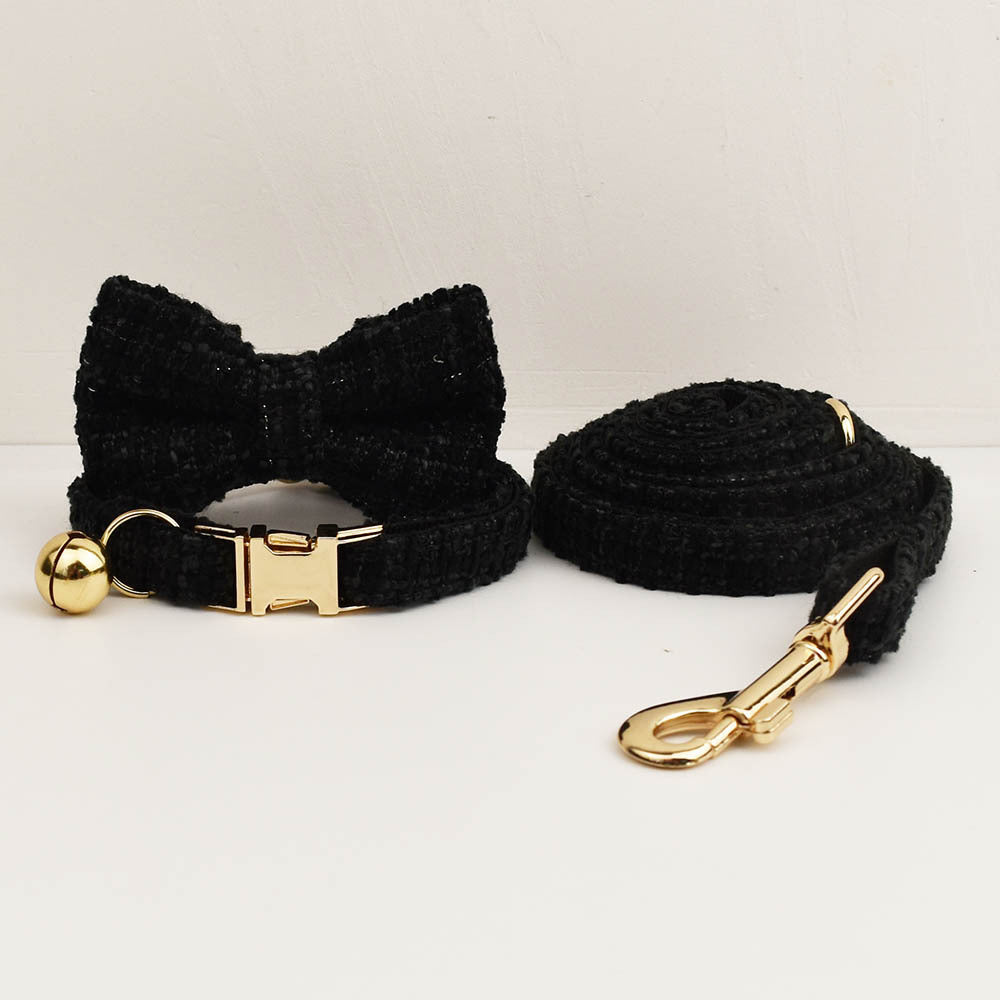Luxury Soft Cotton Tweed Fabric Collar, Bow Tie and Leash Set