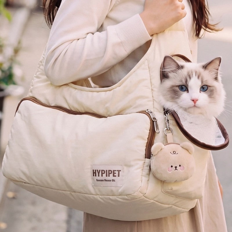 Polka Dot Color-Block Puffer Pet Crossbody Bag