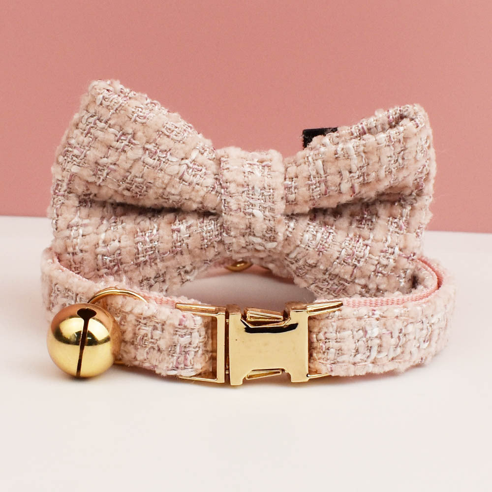 Luxury Soft Cotton Tweed Fabric Collar and Bow Tie Set