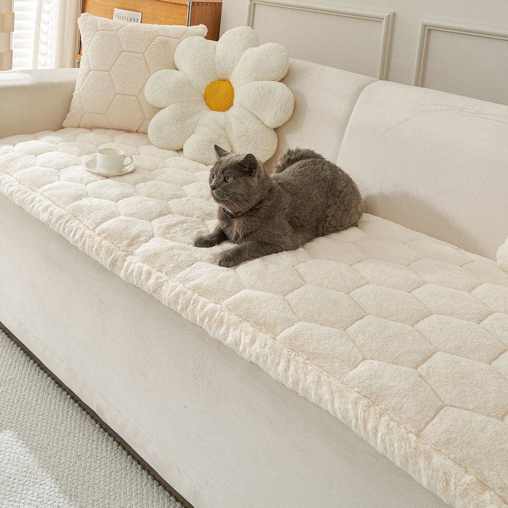 Thick Plush Hexagon-Quilted Pet Mat Non-Slip Couch Cover