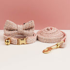 Luxury Soft Cotton Tweed Fabric Collar, Bow Tie and Leash Set