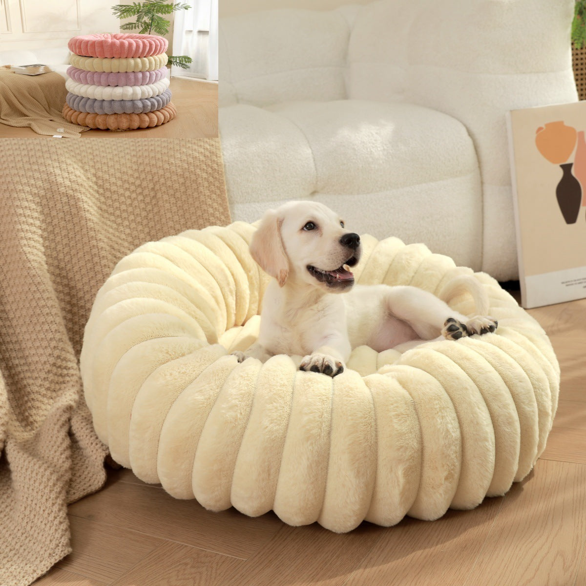 Ultra-Soft Plush Round Donut Support Dog & Cat Bed