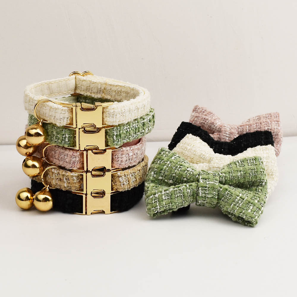 Luxury Soft Cotton Tweed Fabric Collar and Bow Tie Set