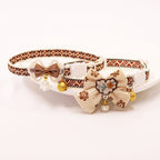 Brown Embroidered Lace Bow Collar with Bell