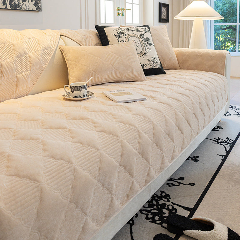 Soft Plush Velvet Star-Pattern Quilted Non-Slip Couch Cover