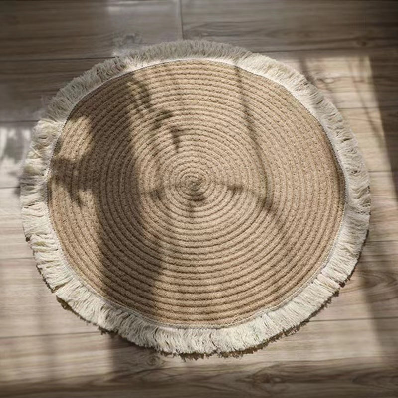 Nordic Handwoven Durable Cat Scratch Mat Rug with Fringe