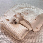 Cozy Embroidered Cotton Pet Pillow Quilt Bed Set