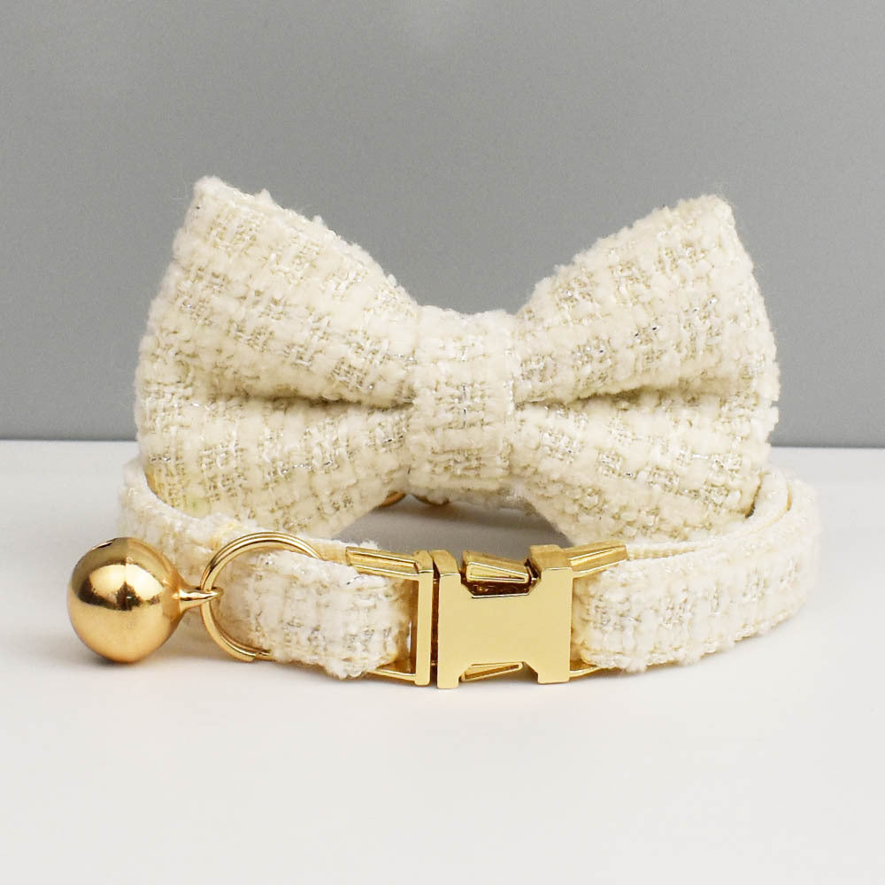 Luxury Soft Cotton Tweed Fabric Collar and Bow Tie Set