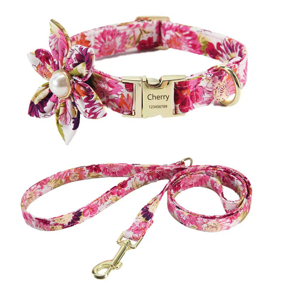 Personalized Collar and Leash Set with flower 2