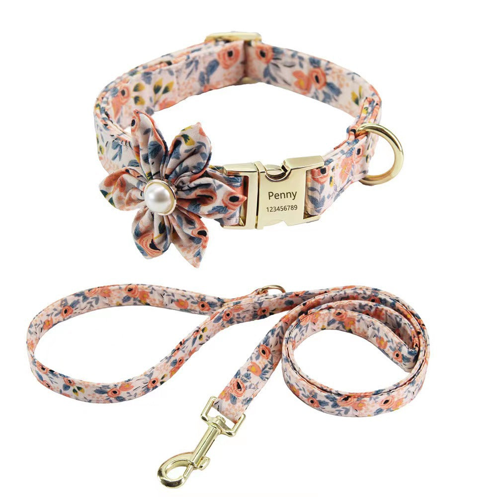 Personalized Collar and Leash Set with flower 2