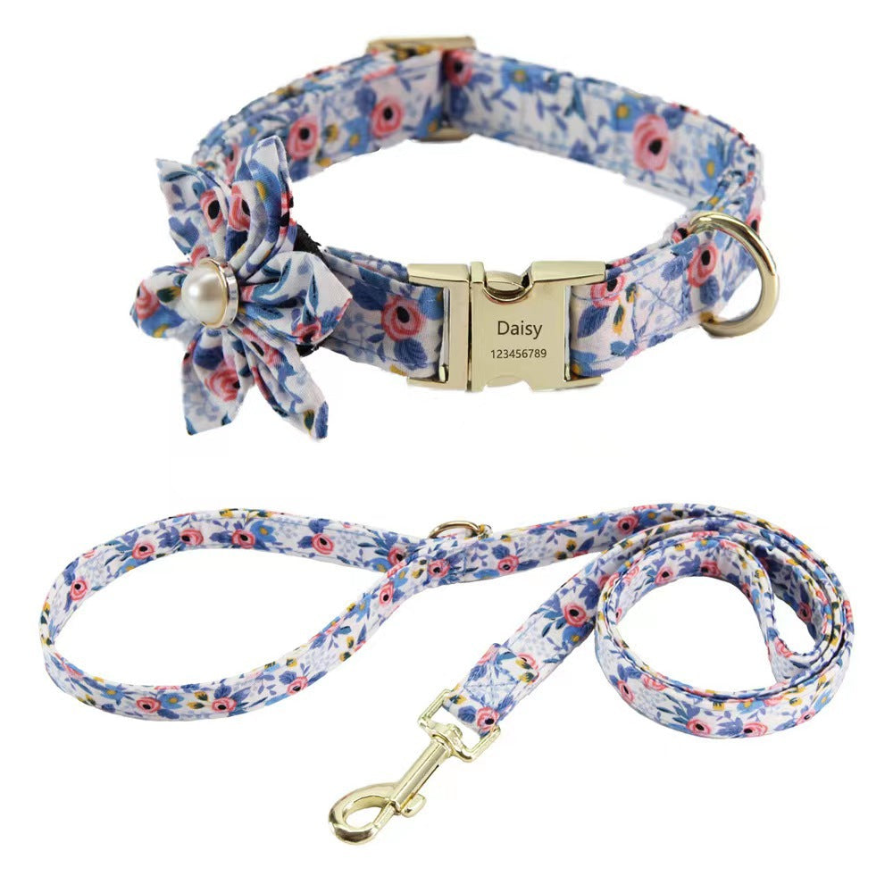 Personalized Collar and Leash Set with flower 2