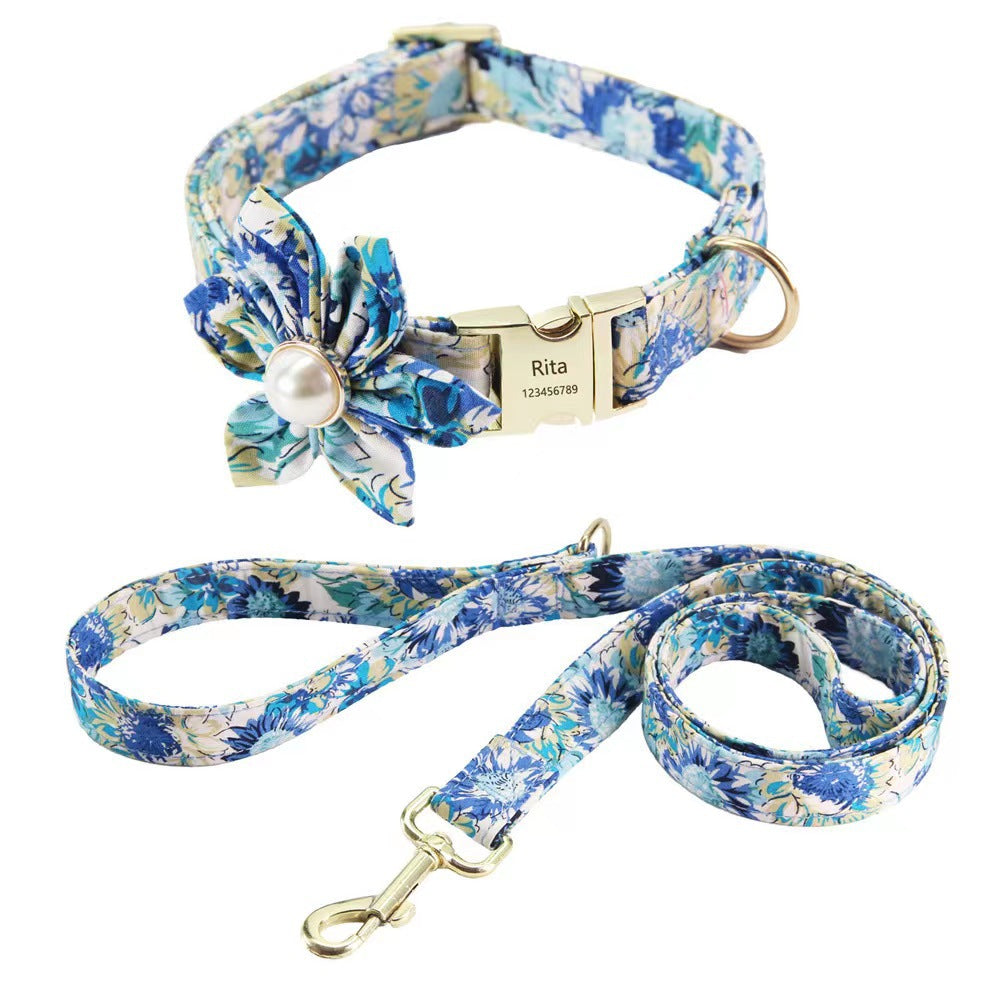 Personalized Collar and Leash Set with flower 2