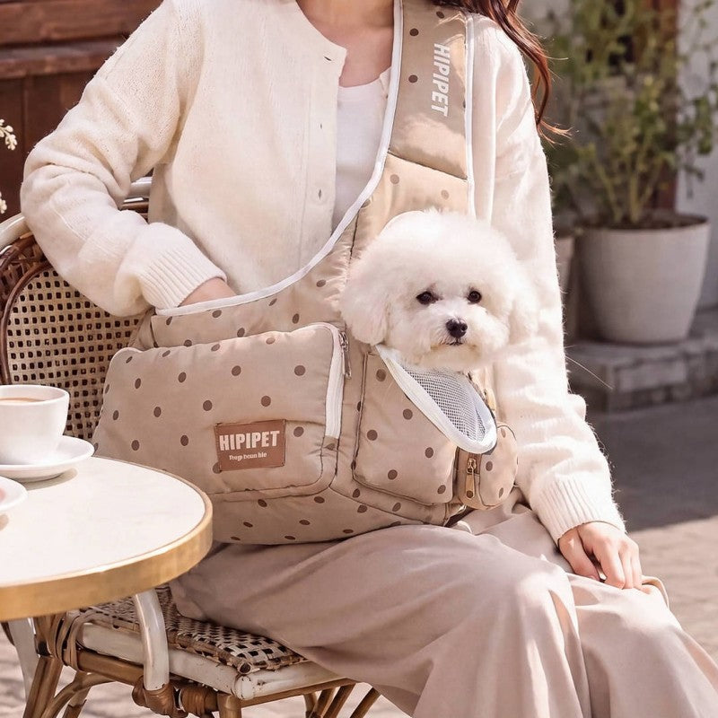 Polka Dot Color-Block Puffer Pet Crossbody Bag