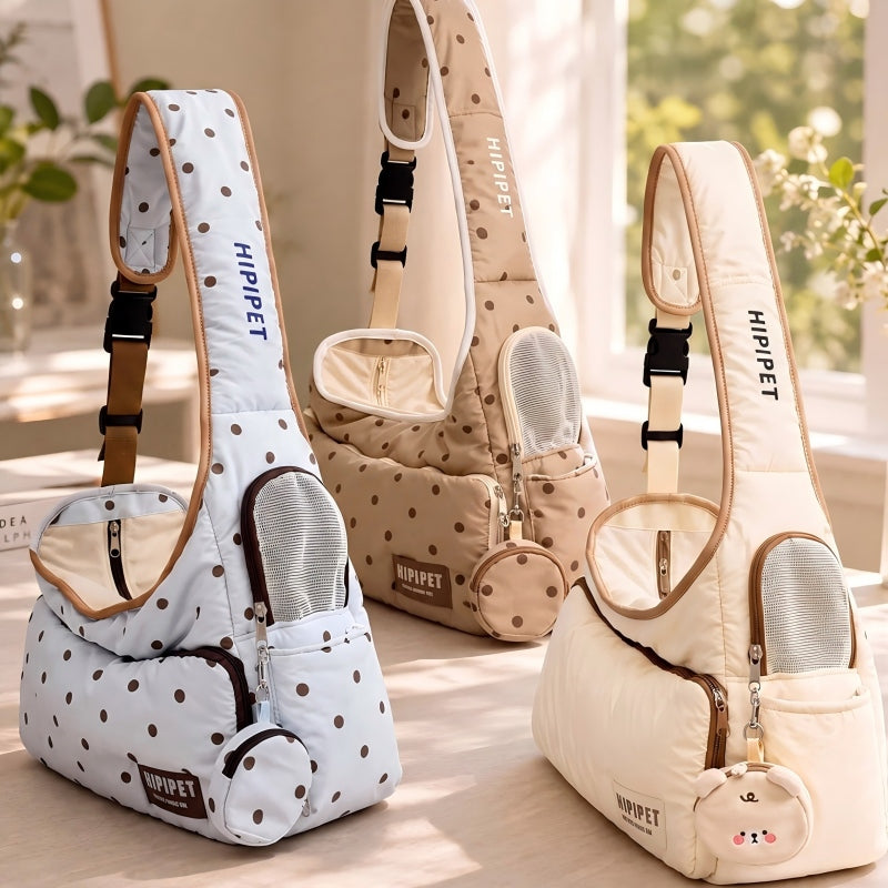 Polka Dot Color-Block Puffer Pet Crossbody Bag